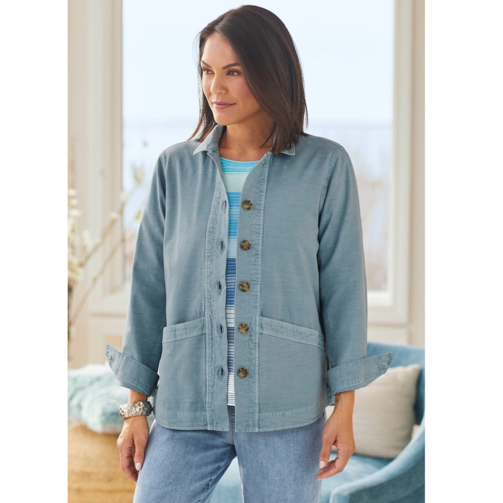 North Style Women’s Cotton Collared Button Front Jacket Size Large in Bl…